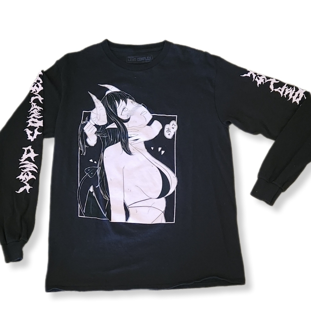 Lewd Complex Black Long Sleeve Anime Graphic T-Shirt Size M